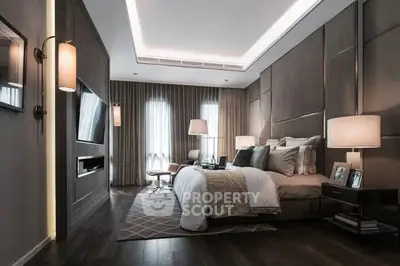 Luxurious modern bedroom with elegant lighting and stylish decor