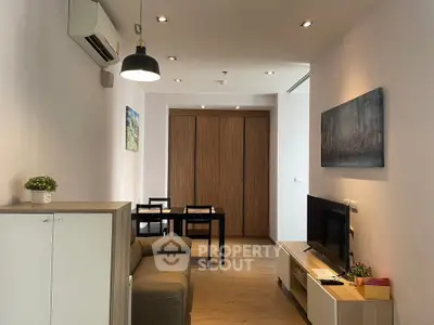 Modern living room with cozy seating and stylish decor