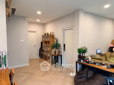 Modern living room with stylish decor and cozy seating area