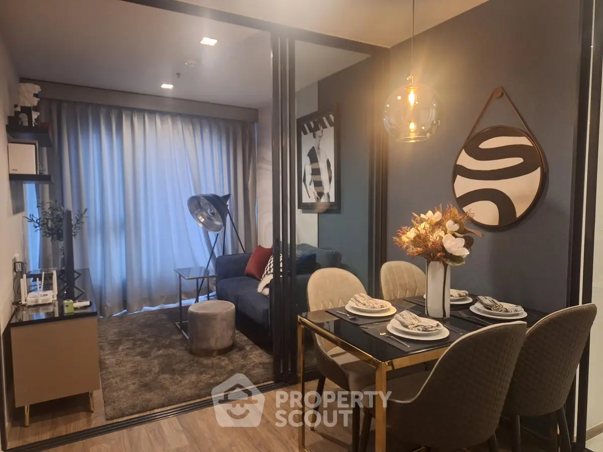 Stylish modern living room with dining area and elegant decor