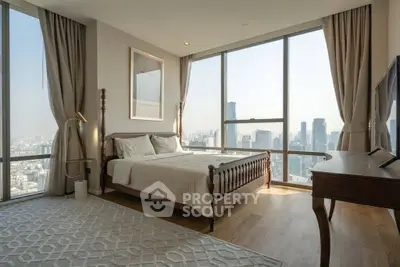 Luxurious bedroom with stunning city view and elegant decor