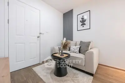 Modern living room with stylish decor and cozy seating area