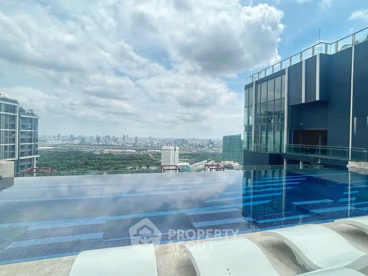 Luxurious rooftop pool with stunning city skyline view