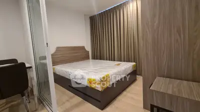 Modern bedroom with stylish wooden furniture and cozy ambiance