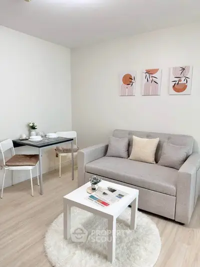 Cozy modern living room with stylish decor and dining area