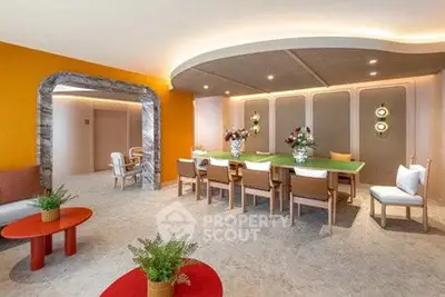 Spacious modern living room with stylish decor and elegant dining area