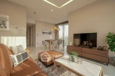 Modern living room with cozy seating and stylish decor