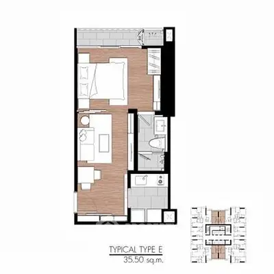 Modern condo floor plan with efficient layout and stylish design, perfect for urban living.