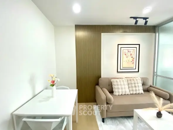 Modern living room with stylish decor and cozy seating area