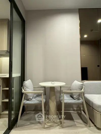 Modern living room with cozy seating and elegant decor