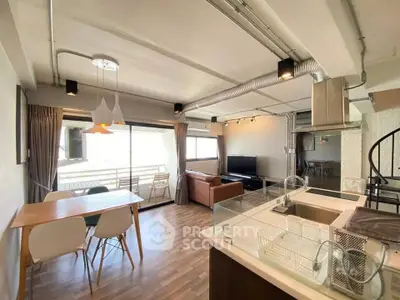 Spacious modern living room with open kitchen and stylish decor