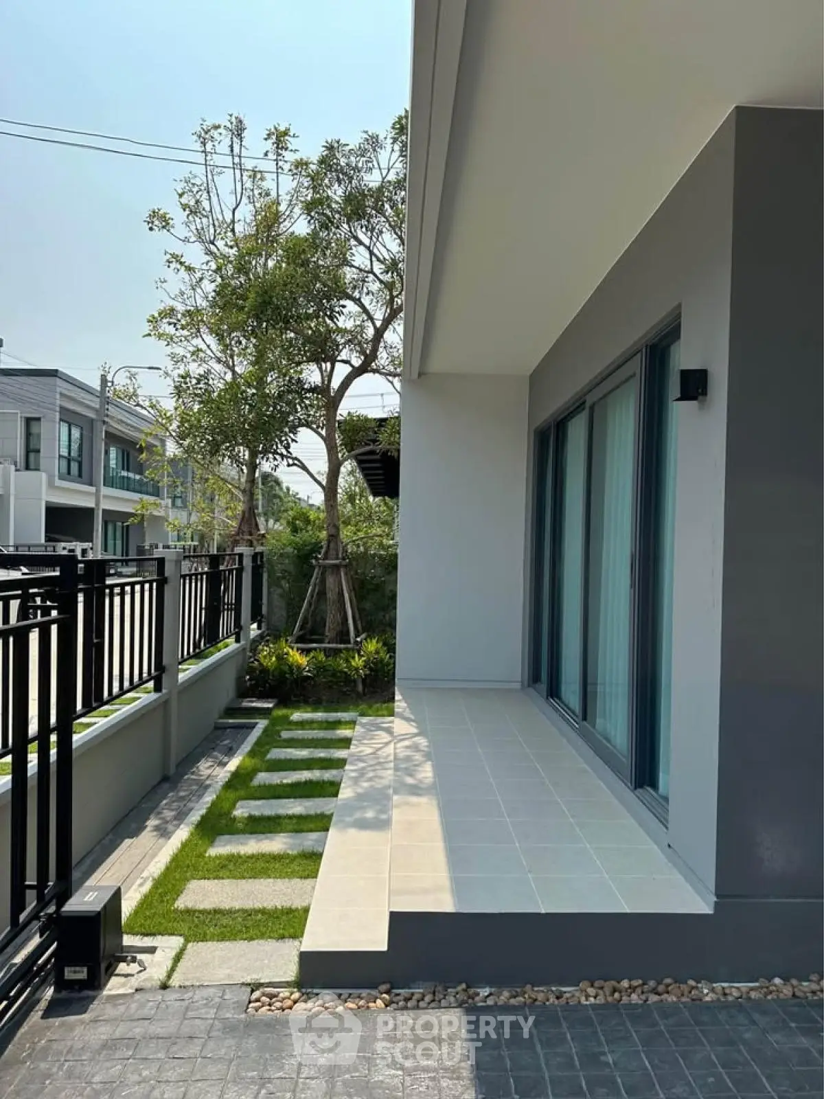 Modern home exterior with sleek design and lush garden, perfect for contemporary living.
