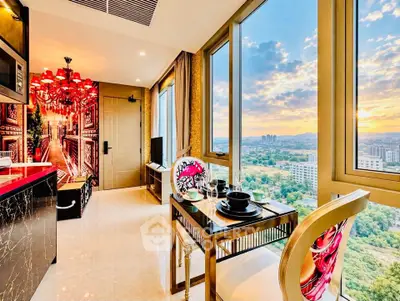Luxurious high-rise apartment with stunning city view and elegant interior design