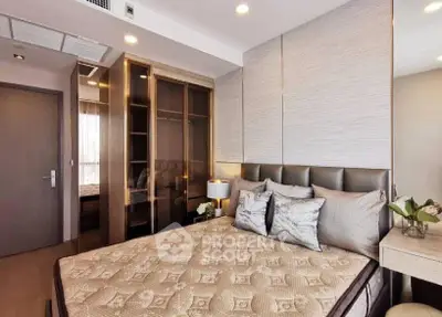 Luxurious bedroom with elegant decor and spacious wardrobe in modern apartment