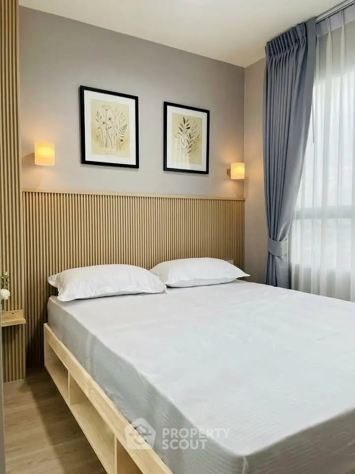 Modern bedroom with elegant decor and natural light