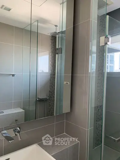 Modern bathroom with sleek glass shower and stylish fixtures