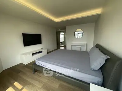 Spacious modern bedroom with sleek design and natural light