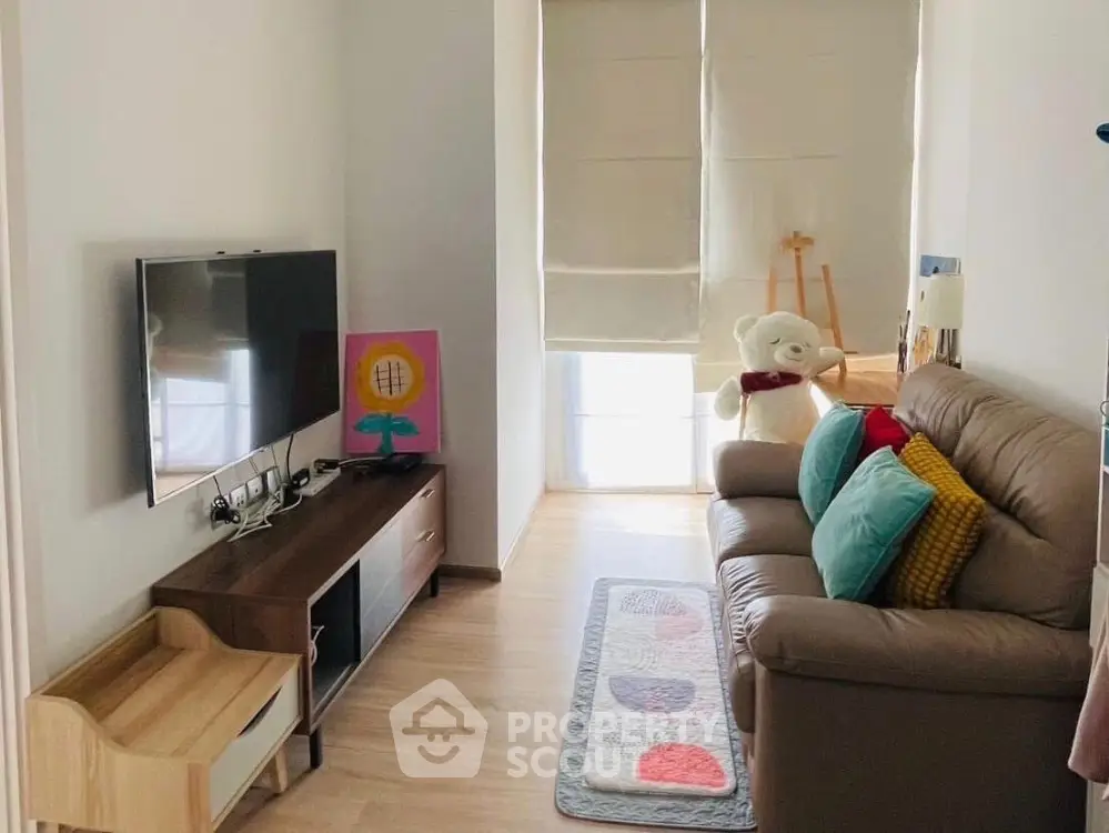 Cozy living room with modern decor and natural light