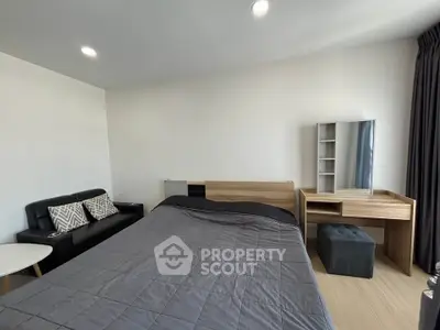 Modern bedroom with stylish furniture and cozy ambiance