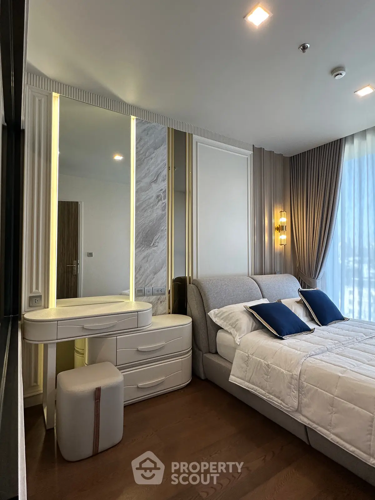 Luxurious modern bedroom with elegant decor and natural light