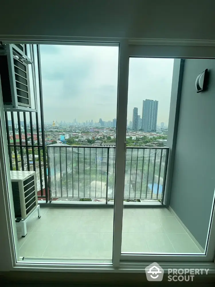 Modern apartment balcony with stunning city skyline view