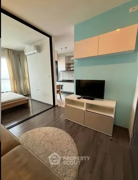 Modern apartment interior with cozy living room and stylish kitchen