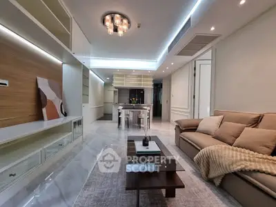 Luxurious modern living room with elegant lighting and stylish decor