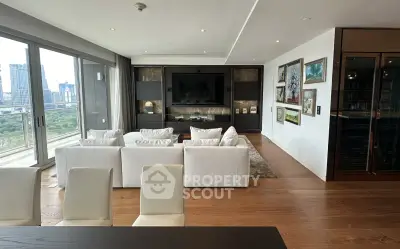 Luxurious living room with stunning city view and elegant decor