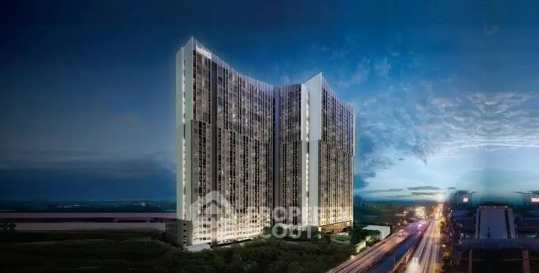 Stunning modern high-rise building with panoramic city views at dusk, perfect for urban living.