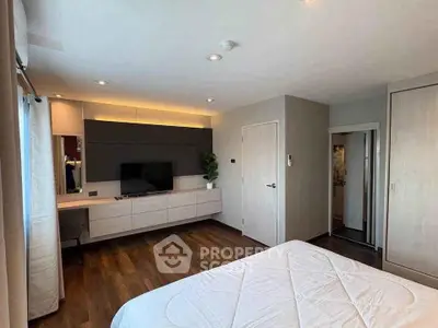 Spacious modern bedroom with sleek design and natural light