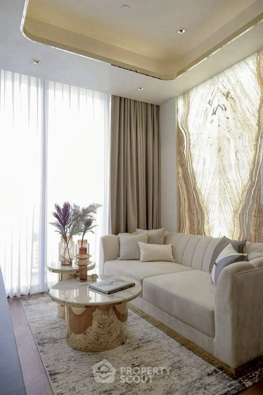 Luxurious living room with elegant decor and natural light