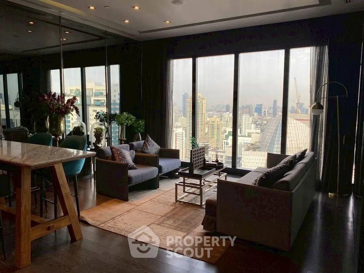 Luxurious living room with stunning city view and elegant decor