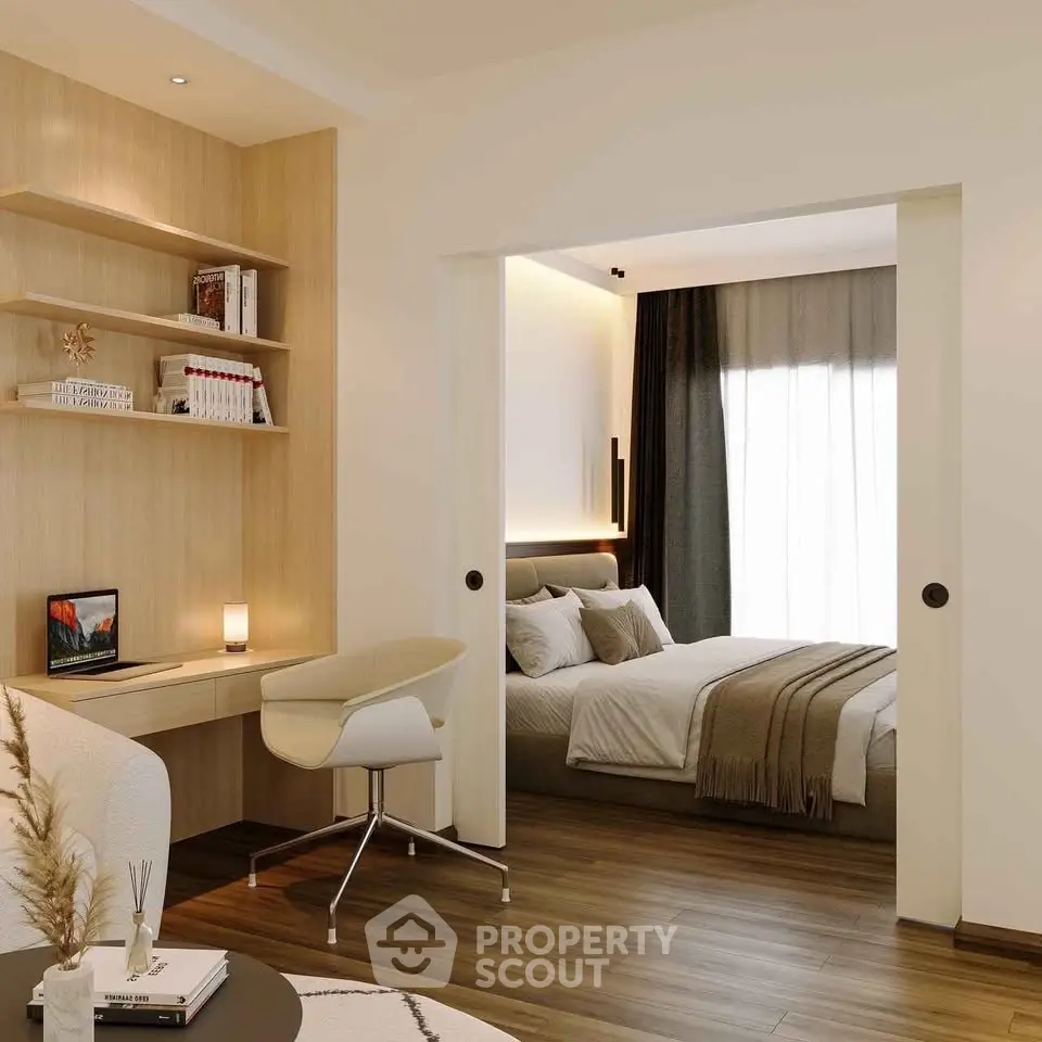 Modern bedroom with study area and elegant decor