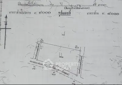 Detailed schematic plan of a property layout with measurements and annotations.