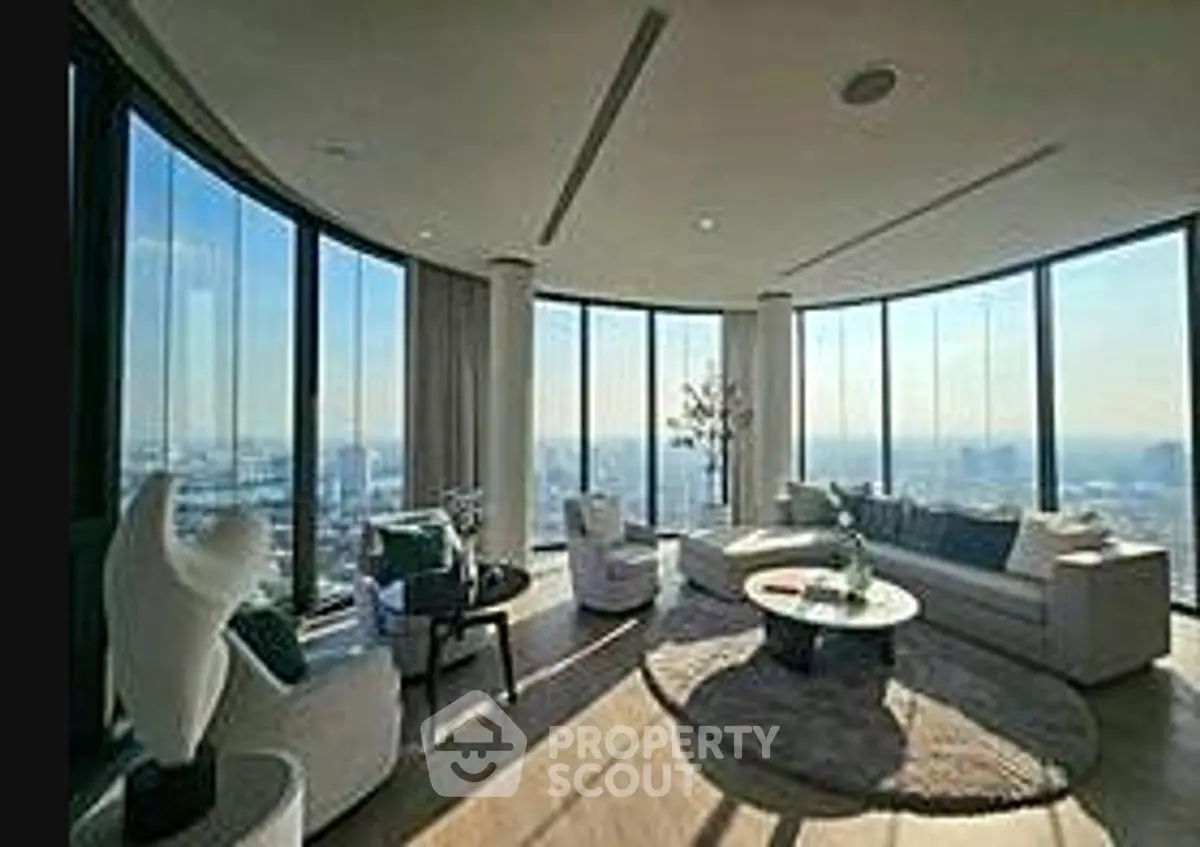 Luxurious living room with panoramic city views and elegant decor
