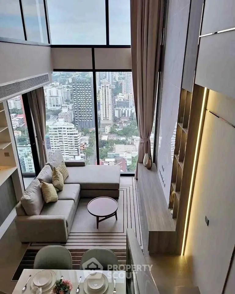 Luxurious high-rise living room with stunning city view and modern decor