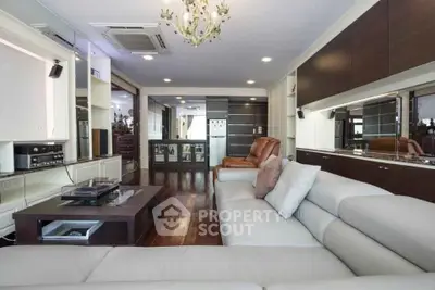 Luxurious modern living room with elegant decor and spacious seating area