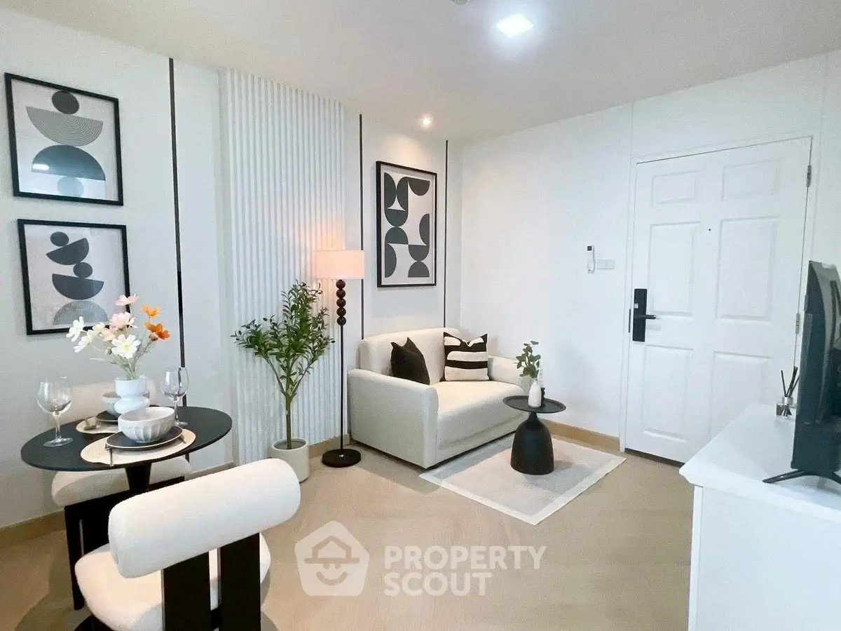 Modern living room with stylish decor and cozy seating area