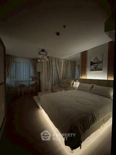 Luxurious bedroom with ambient lighting and elegant decor