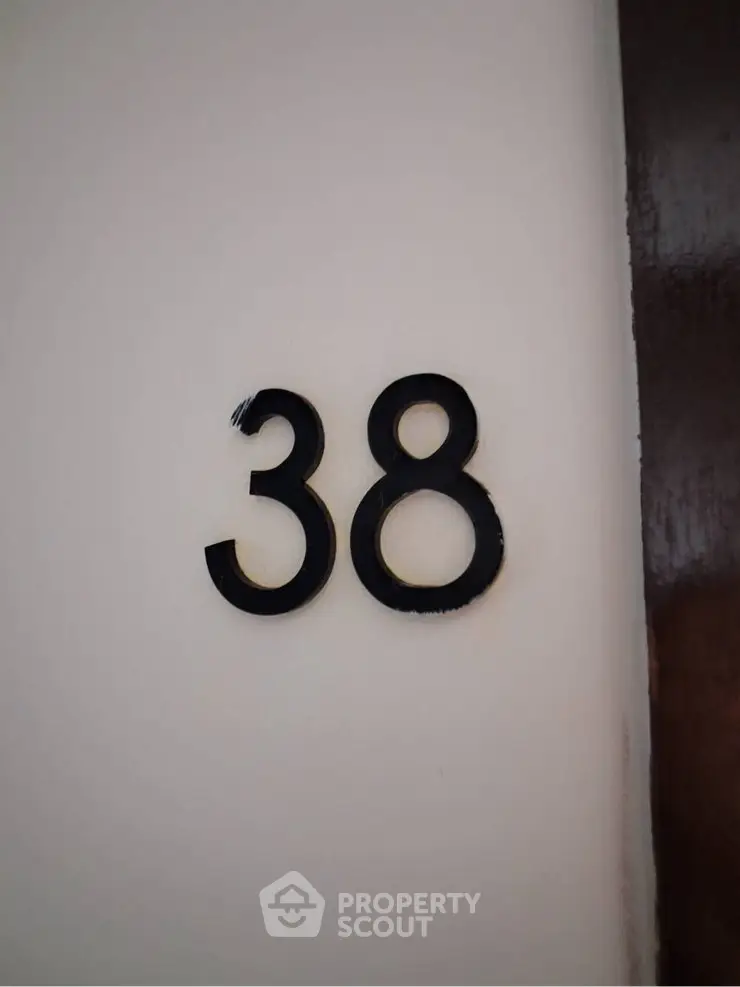 Apartment door with number 38, showcasing modern design and sleek finish.