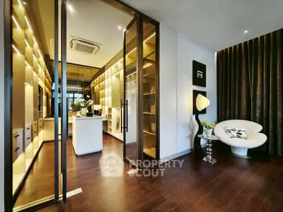 Luxurious modern living room with elegant lighting and stylish furniture