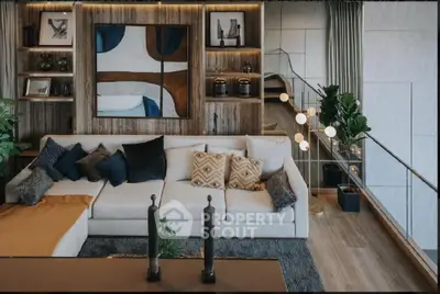 Luxurious modern living room with stylish decor and cozy seating area.
