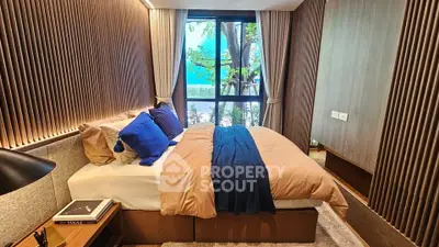 Luxurious bedroom with modern design and large window view