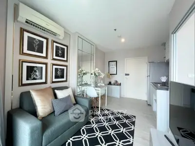Modern living room with stylish decor and open layout in a contemporary apartment