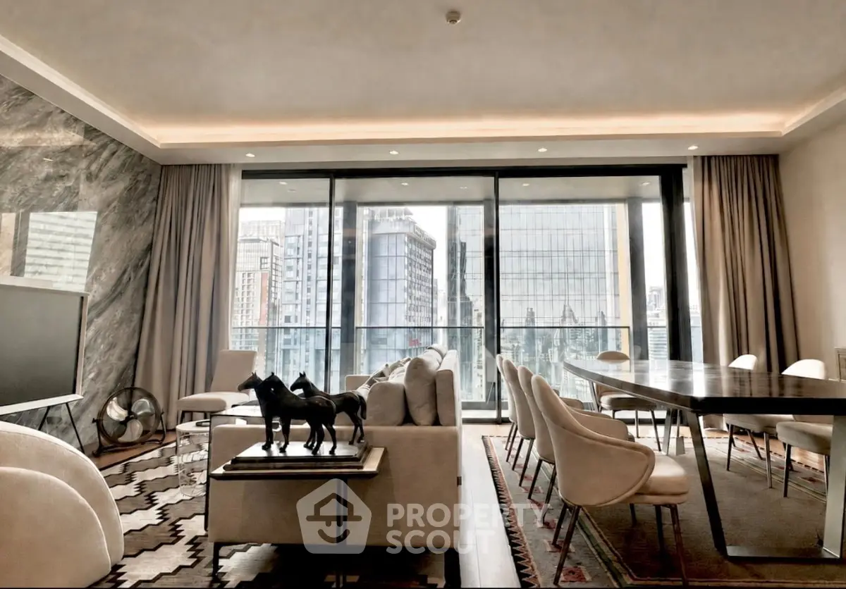 Luxurious living room with stunning city view and elegant decor