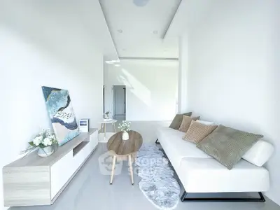 Modern minimalist living room with sleek furniture and stylish decor