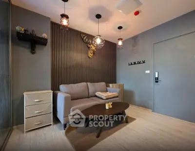 Stylish modern living room with cozy sofa and elegant lighting