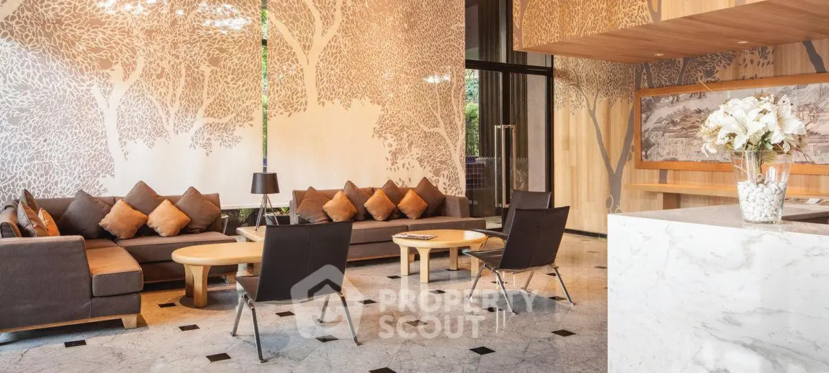 Luxurious modern living room with elegant decor and spacious seating area.
