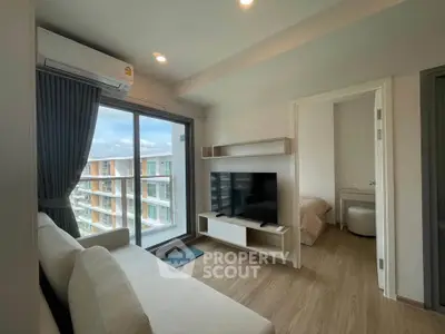 Modern living room with balcony view in a stylish apartment