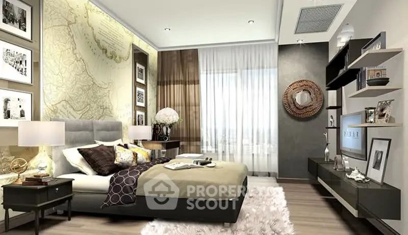 Luxurious modern bedroom with elegant decor and stylish furnishings